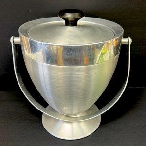 Mid Century Modern 50’s brushed aluminum ice bucket with carrying handle and lid